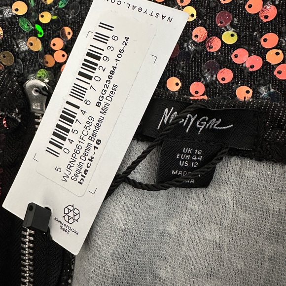 NWT Sequin Denim Bandeau Mini Dress, Nasty Gal, size 12 - Picture 7 of 7
